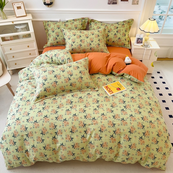 91家纺网 家纺一手货源 找家纺 宝士康家纺 2024新款水洗棉麻双层纱四件套系列  花漫