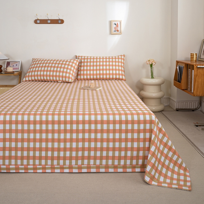 91家纺网 家纺一手货源 找家纺 九沐良品 新款全棉无印老粗布单品床单+三件套 艾格（粉）