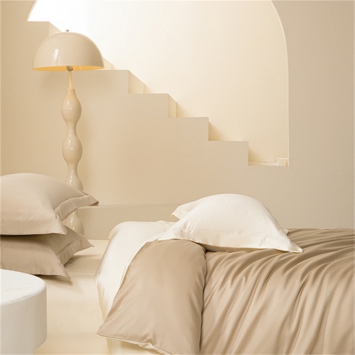 91家纺网 家纺一手货源 找家纺 涵宸 2024新款兰精天丝棉纯色四件套 四件套-奶茶杏+象牙白