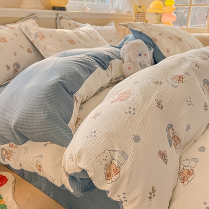 91家纺网 家纺一手货源 找家纺 （总）壹号库家纺 2024新款A类提花有氧泡泡绵四件套现货