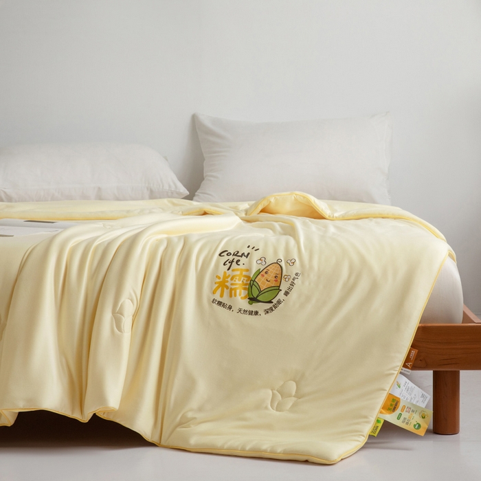 91家纺网 家纺一手货源 找家纺 慕尚家纺 2025新款针织玉米被夏被 玉米糯糯黄