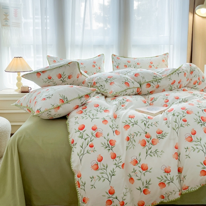 91家纺网 家纺一手货源 找家纺 洁柔供应链 2024新款印花水洗双层纱贝壳绣四件套    直播爆款 法式田园