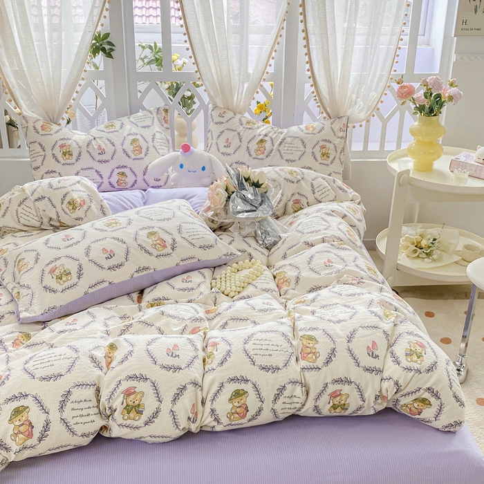 91家纺网 家纺一手货源 找家纺 牛牛家纺 牛牛  2024新款泡泡棉小清新四件套(1) 泰迪熊