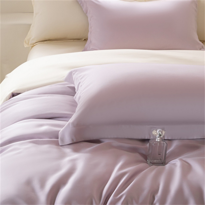 91家纺网 家纺一手货源 找家纺 涵宸 2024新款兰精天丝棉纯色四件套 四件套-紫语+象牙白