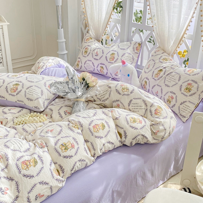 91家纺网 家纺一手货源 找家纺 牛牛家纺 牛牛  2024新款泡泡棉小清新四件套(1) 泰迪熊