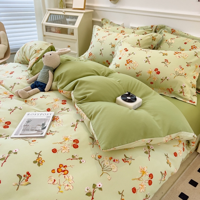 91家纺网 家纺一手货源 找家纺 宝士康家纺 2024新款水洗棉麻双层纱四件套系列  雅韵