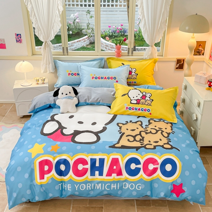 91家纺网 家纺一手货源 找家纺 孩子王（原鼎盛） 2025新款三丽鸥系列全棉活性大版印花卡通学生四件套 波点帕恰狗