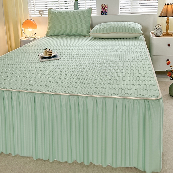 91家纺网 家纺一手货源 找家纺 （总）爱洛 2024新款纯色床裙款乳胶凉席三件套凉感丝乳胶席