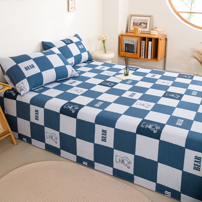 91家纺网 家纺一手货源 找家纺 九沐良品 新款全棉无印老粗布单品床单+三件套 巴比熊（兰）