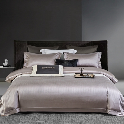 91家纺网 家纺一手货源 找家纺 时亿 2024新款100支高精密色织提花四件套-多伦多  银灰