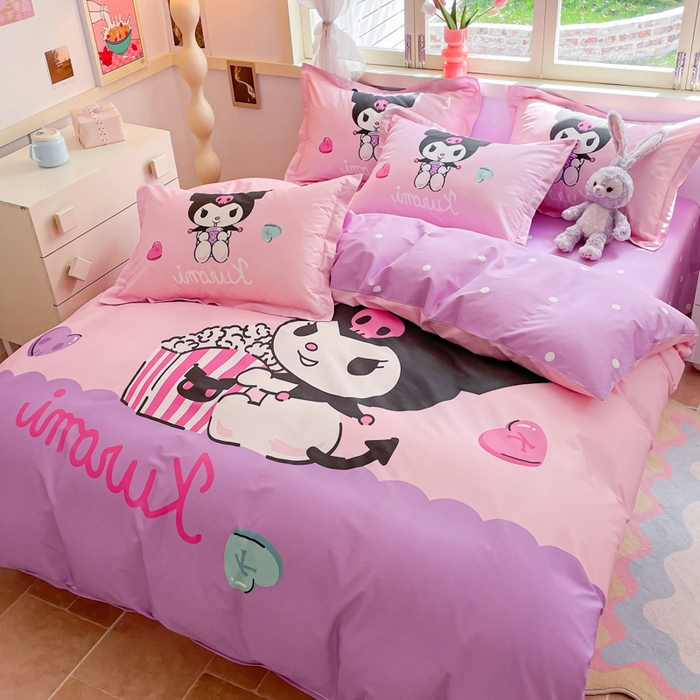 91家纺网 家纺一手货源 找家纺 孩子王（原鼎盛） 2025新款三丽鸥系列全棉活性大版印花卡通学生四件套 爆米花库洛米