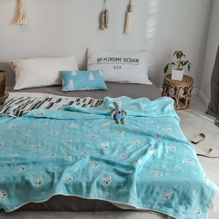 91家纺网 家纺一手货源 找家纺 朴尔2024经典六层纱布全棉毛巾被系列-朴尔经典款常年备货 甜蜜小熊-兰