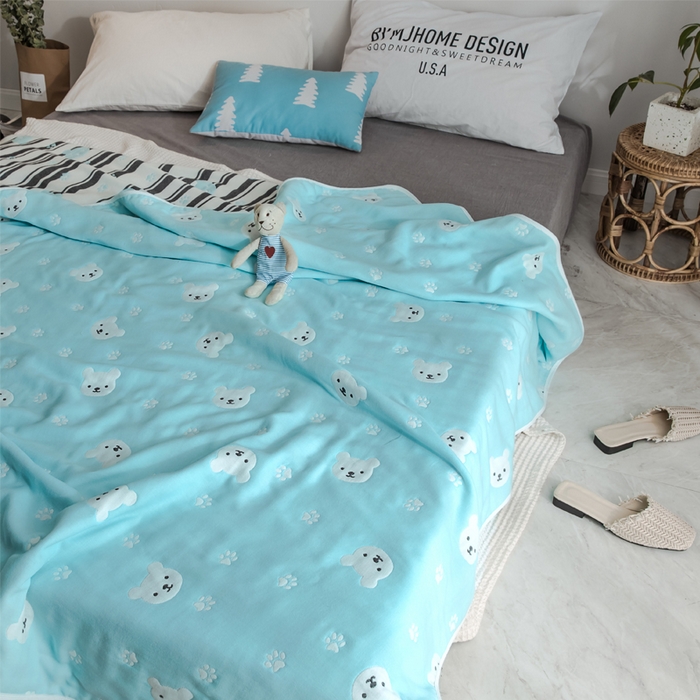 91家纺网 家纺一手货源 找家纺 朴尔2024经典六层纱布全棉毛巾被系列-朴尔经典款常年备货 甜蜜小熊-兰