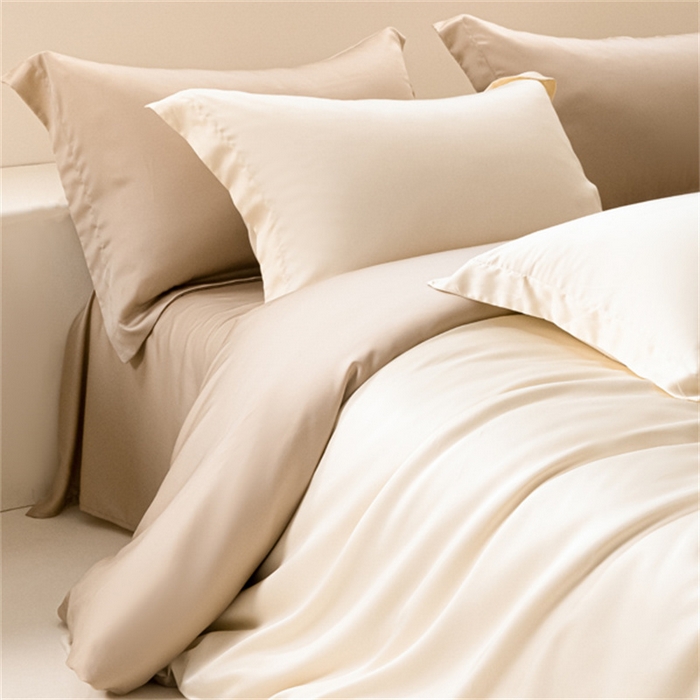 91家纺网 家纺一手货源 找家纺 涵宸 2024新款兰精天丝棉纯色四件套 四件套-象牙白+奶茶杏