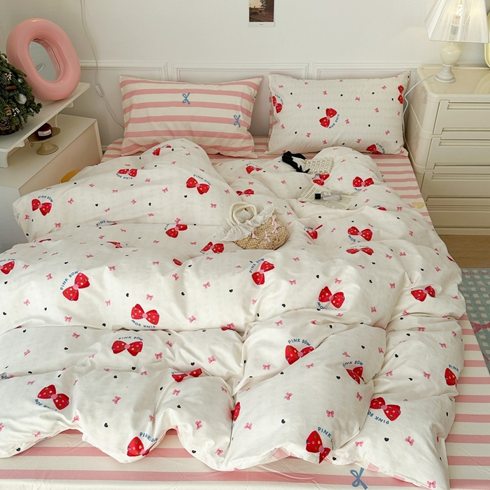 91家纺网 家纺一手货源 找家纺 昔可家纺 2024心动蝴蝶结系列四件套 红色蝴蝶结