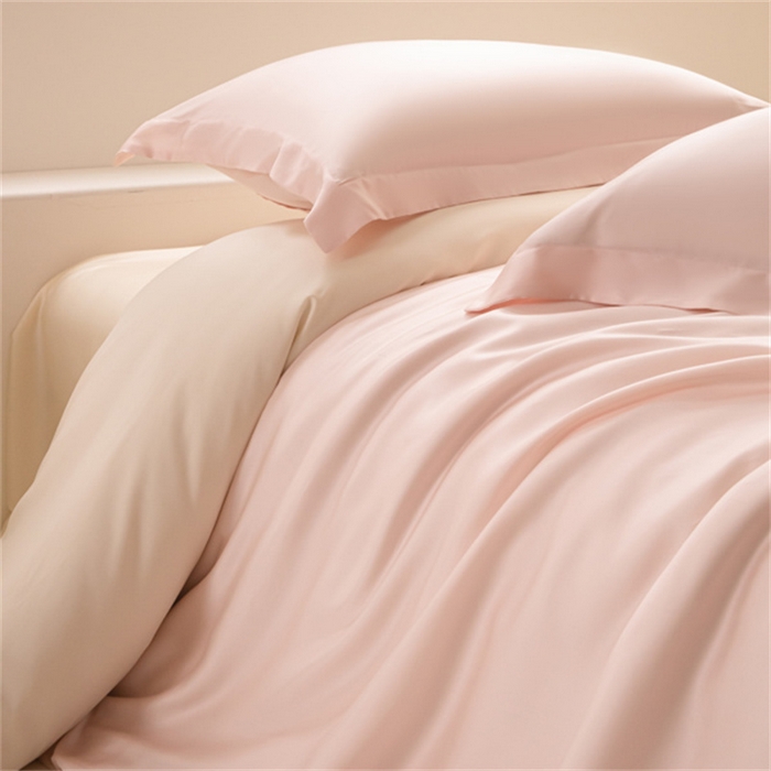 91家纺网 家纺一手货源 找家纺 涵宸 2024新款兰精天丝棉纯色四件套 四件套-肉桂粉+象牙白