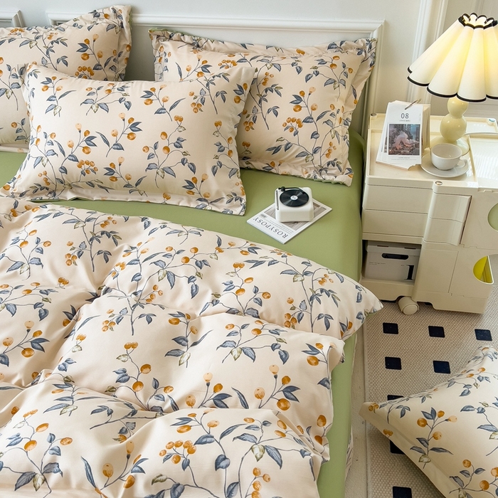 91家纺网 家纺一手货源 找家纺 宝士康家纺 2024新款水洗棉麻双层纱四件套系列  金桔