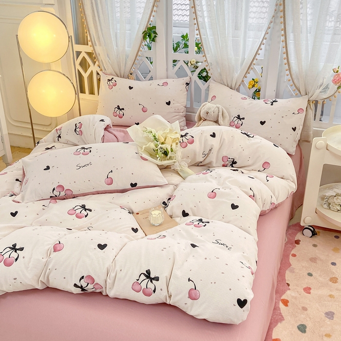 91家纺网 家纺一手货源 找家纺 牛牛家纺 牛牛  2024新款泡泡棉小清新四件套(1) 浪漫樱桃