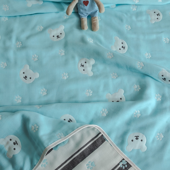 91家纺网 家纺一手货源 找家纺 朴尔2024经典六层纱布全棉毛巾被系列-朴尔经典款常年备货 甜蜜小熊-兰