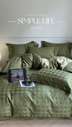 91家纺网 家纺一手货源 找家纺 涵宸 2024新款全棉大提花系列四件套 迷幻格调-绿