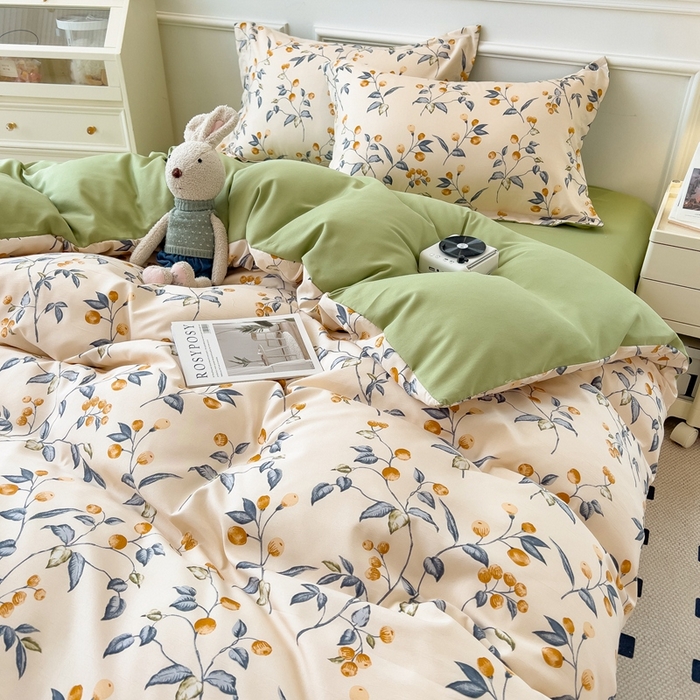 91家纺网 家纺一手货源 找家纺 宝士康家纺 2024新款水洗棉麻双层纱四件套系列  金桔