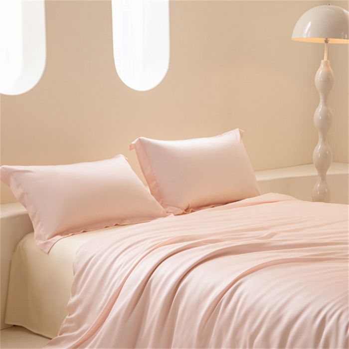 91家纺网 家纺一手货源 找家纺 涵宸 2024新款兰精天丝棉纯色四件套 四件套-肉桂粉+象牙白