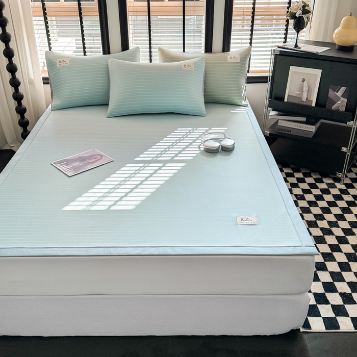 91家纺网 家纺一手货源 找家纺 慕尚家纺 2025新款无印良品冰丝软席 密条-水蓝