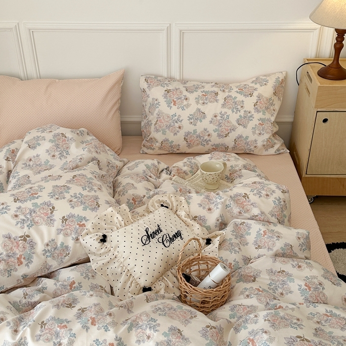 91家纺网 家纺一手货源 找家纺 昔可家纺 2024韩式碎花四件套 复古甜山茶