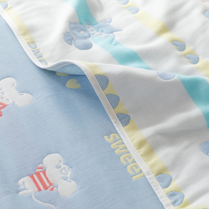 91家纺网 家纺一手货源 找家纺 朴尔家纺-毛巾被 2024年新款卡通系全棉六层纱毛巾被-朴尔经典款常年备货 开心鼠-蓝