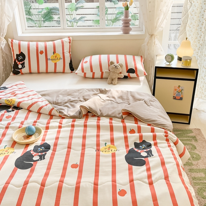 91家纺网 家纺一手货源 找家纺 美派 2024新款A类水洗邹邹纱空调被夏凉被夏被 红小喵