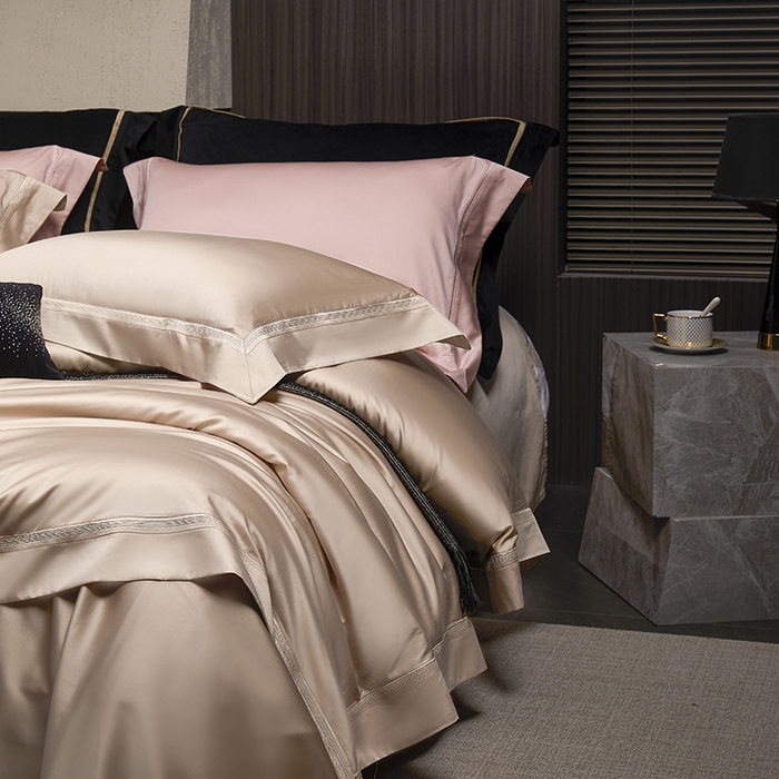 91家纺网 家纺一手货源 找家纺 榻尚家居 2024新款纯色天丝棉工艺款四件套--诺顿系列 诺顿-香槟金