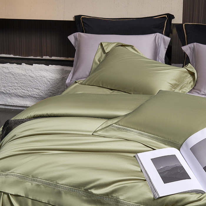 91家纺网 家纺一手货源 找家纺 榻尚家居 2024新款纯色天丝棉工艺款四件套--诺顿系列 诺顿-橄榄色
