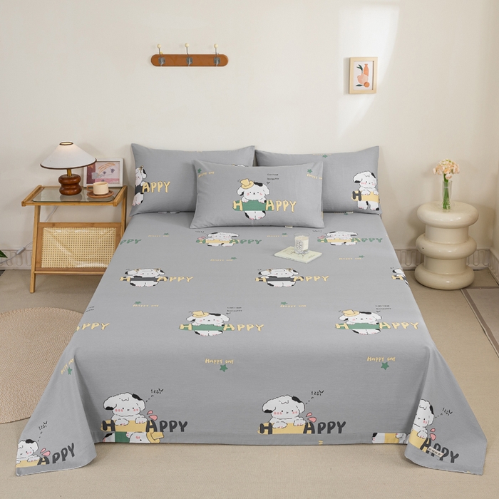 91家纺网 家纺一手货源 找家纺 九沐良品 新款全棉无印老粗布单品床单+三件套 芭比兔