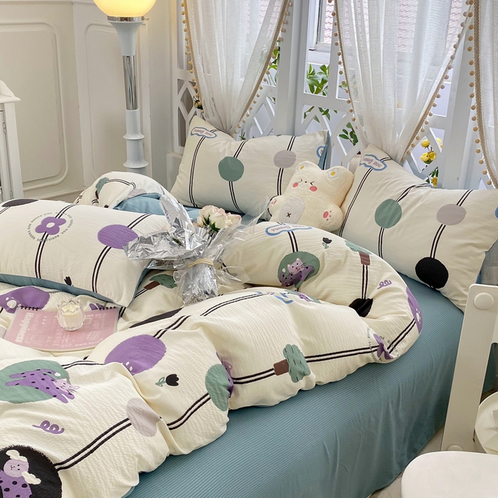 91家纺网 家纺一手货源 找家纺 牛牛家纺 牛牛  2024新款泡泡棉小清新四件套(1) 淘气狗