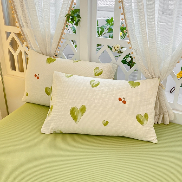 91家纺网 家纺一手货源 找家纺 牛牛家纺 牛牛  2024新款泡泡棉小清新四件套(1) 绿色爱心