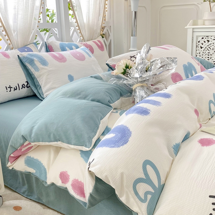 91家纺网 家纺一手货源 找家纺 牛牛家纺 牛牛  2024新款泡泡棉小清新四件套(1) 七彩兔