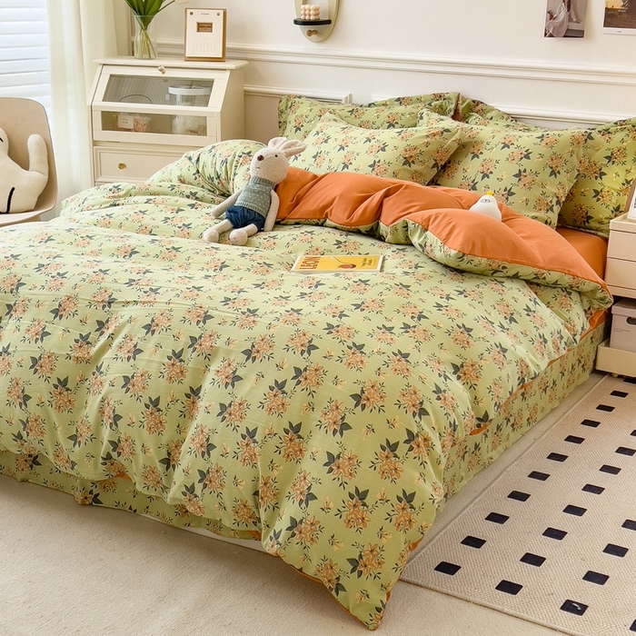 91家纺网 家纺一手货源 找家纺 宝士康家纺 2024新款水洗棉麻双层纱四件套系列  花漫