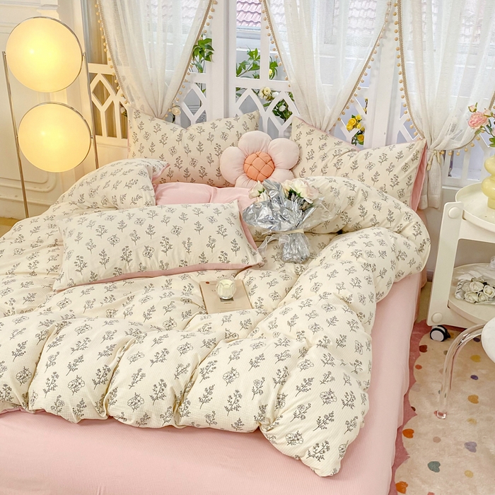 91家纺网 家纺一手货源 找家纺 牛牛家纺 牛牛  2024新款泡泡棉小清新四件套(1) 叶苏