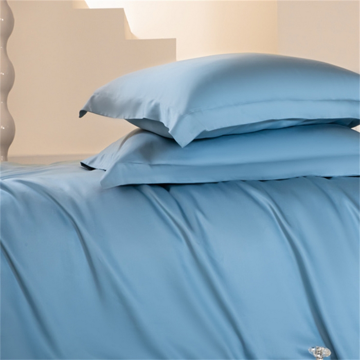 91家纺网 家纺一手货源 找家纺 涵宸 2024新款兰精天丝棉纯色四件套 四件套-星耀兰+时尚灰