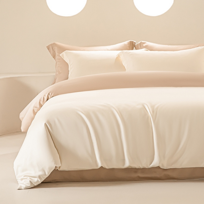 91家纺网 家纺一手货源 找家纺 涵宸 2024新款兰精天丝棉纯色四件套 四件套-象牙白+奶茶杏