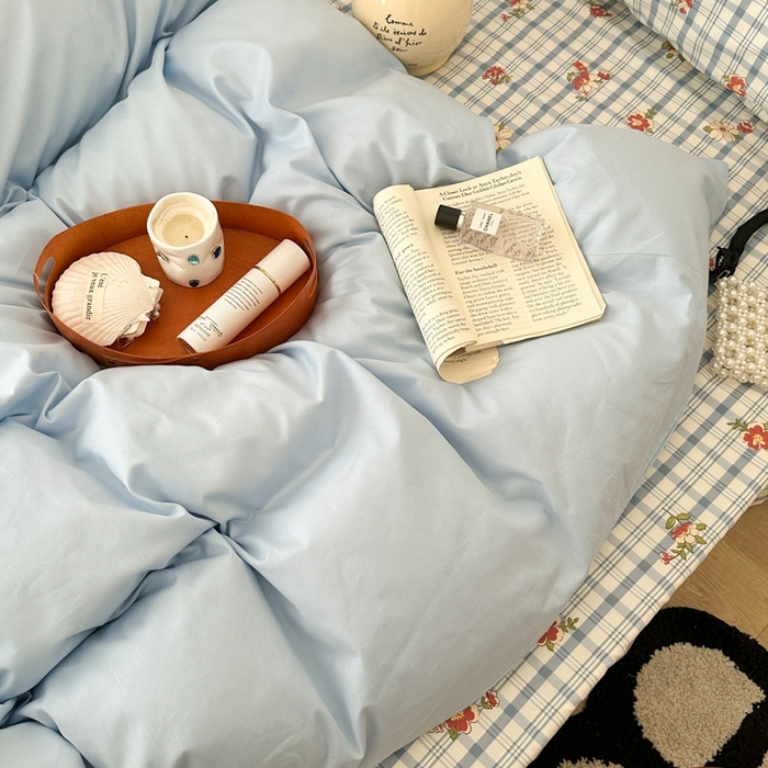 91家纺网 家纺一手货源 找家纺 昔可家纺 2024新款韩式混搭系列四件套 中古奶蓝