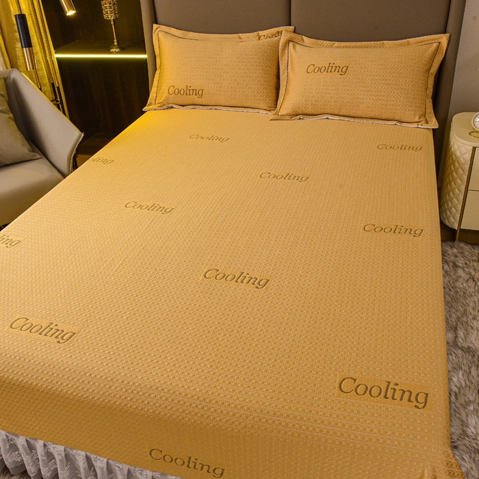 91家纺网 家纺一手货源 找家纺 艾迪尚家纺 2025新款A类婴幼级蕾丝花边豆豆软凉席 杏黄