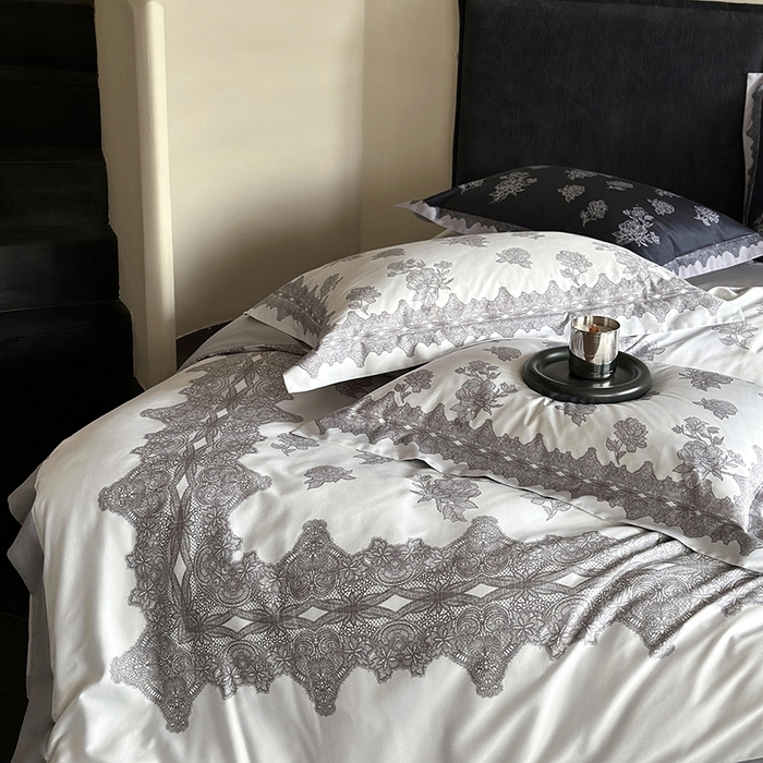 91家纺网 家纺一手货源 找家纺 鹿班家居 2024新款100支长绒棉数码印花四件套-暗影玫瑰 暗影玫瑰-白