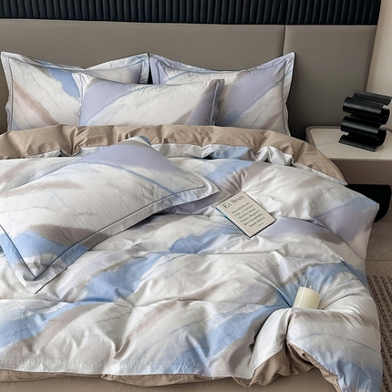 91家纺网 家纺一手货源 找家纺 （总）眷恋家纺 2024春夏新款全棉13376数码印花铂金棉纯棉四件套单被套床单枕套（床单花边随机）