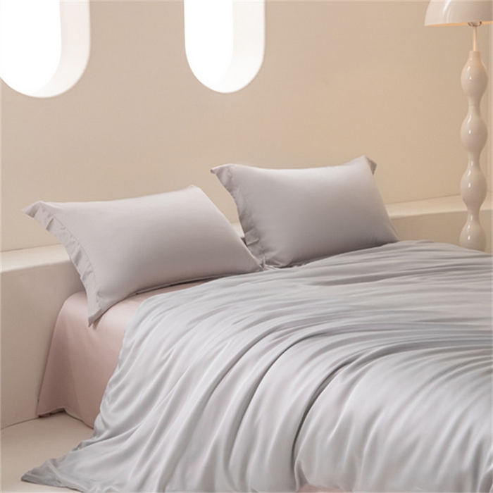 91家纺网 家纺一手货源 找家纺 涵宸 2024新款兰精天丝棉纯色四件套 四件套-时尚灰+玫瑰粉