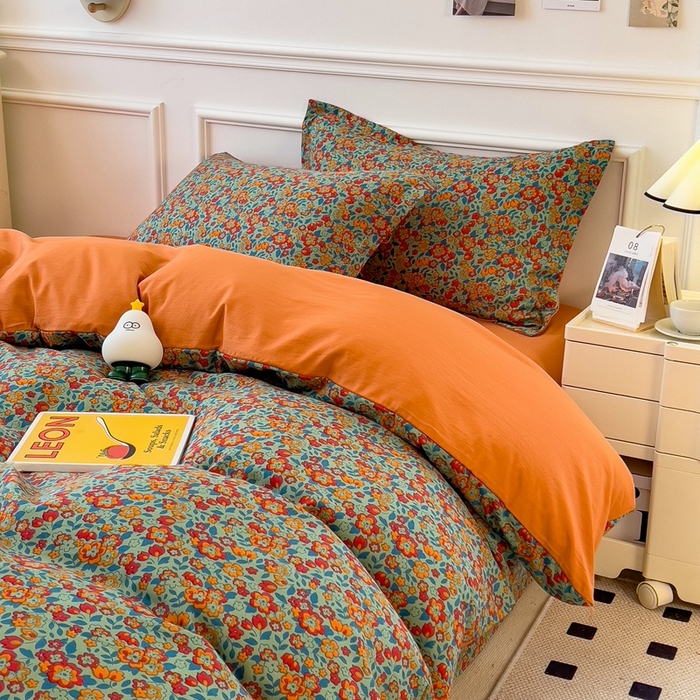 91家纺网 家纺一手货源 找家纺 宝士康家纺 2024新款水洗棉麻双层纱四件套系列  艾维