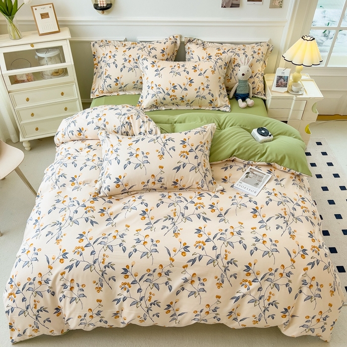 91家纺网 家纺一手货源 找家纺 宝士康家纺 2024新款水洗棉麻双层纱四件套系列  金桔