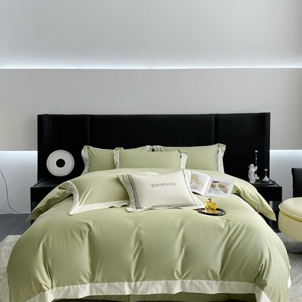 若未家居 2025新款50S长绒棉纯色撞色简约拼角款套件-洛斐 奶青