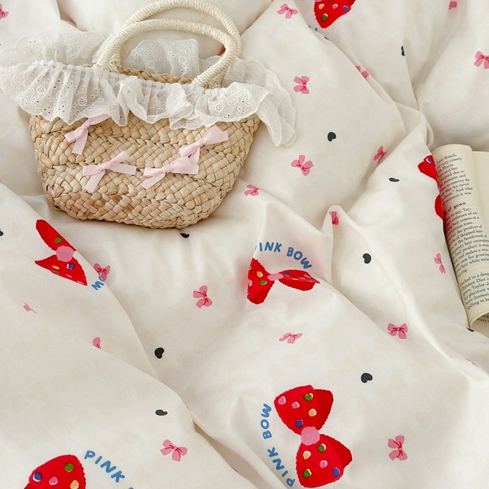 91家纺网 家纺一手货源 找家纺 昔可家纺 2024心动蝴蝶结系列四件套 红色蝴蝶结