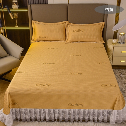 91家纺网 家纺一手货源 找家纺 艾迪尚家纺 2025新款A类婴幼级蕾丝花边豆豆软凉席 杏黄